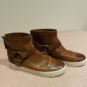 Frye Lena Harness Brown Painted Suede Sneaker Bootie Size 9 Excellent condition